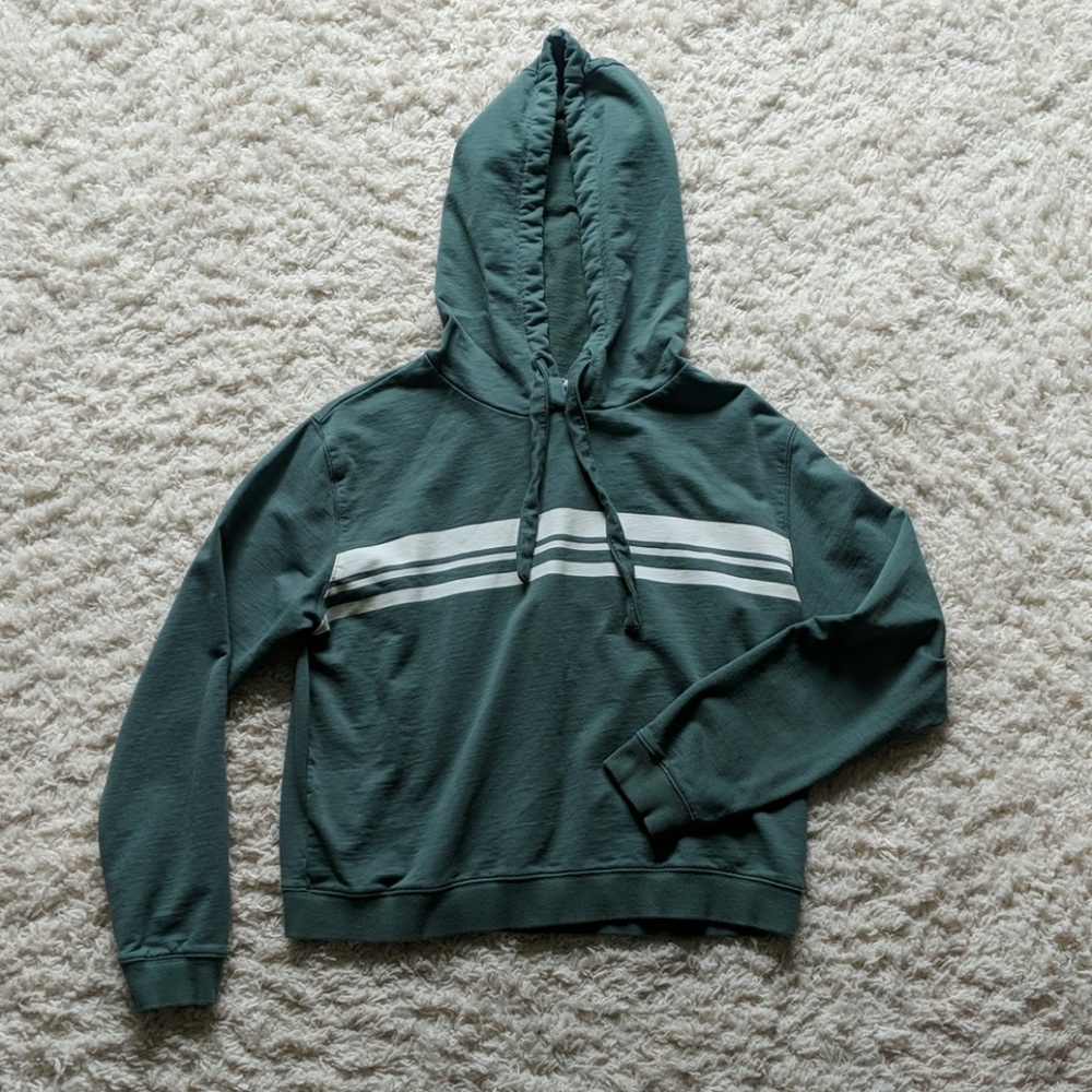 Others Follow Green and White Crop Hoodie